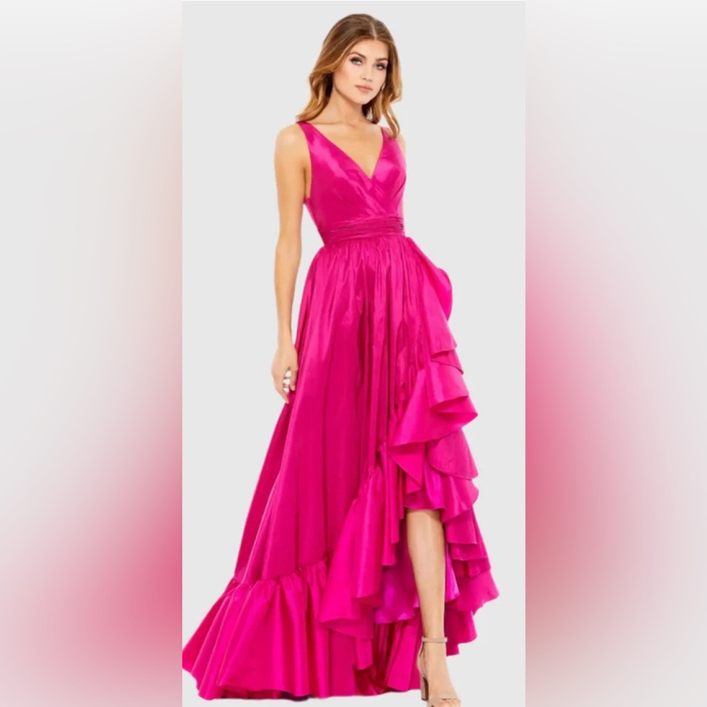 Pink Taffeta High Low Ruffle Gown